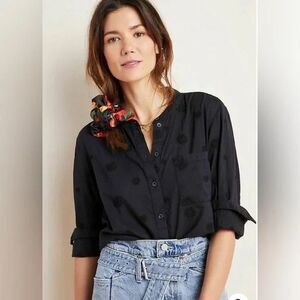 PILCRO for ANTHROPOLOGIE Women’s Black Long Sleeve Whitney Trapeze Button-Down B